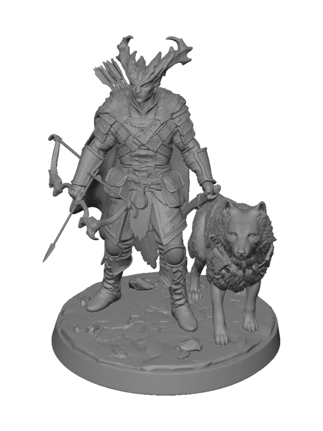 3D model for Horned Warlord and Wolf