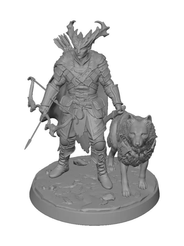 3D model for Horned Warlord and Wolf