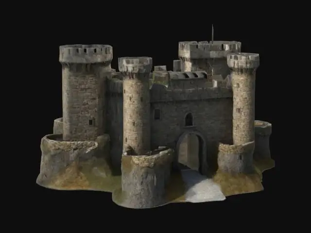 3D model for Create an ultra-realistic, high-resolution 3D model of a Stone Castle. Textures should reflect shades of gray, brown, and tan with natural imperfections and a weathered finish. Maintain precise rock proportions, and detailed surface textures.