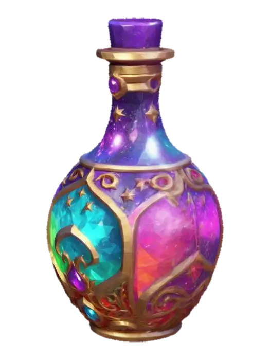 Fantasy magic low poly potion, a lot of dekoration, colorful with sparkles - Gameart 3D model, vytvořený pomocí AI
