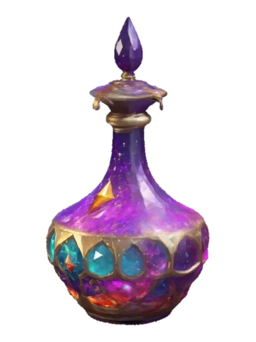 Fantasy magic low poly potion, a lot of dekoration, colorful with sparkles - Gameart 3D model, vytvořený pomocí AI