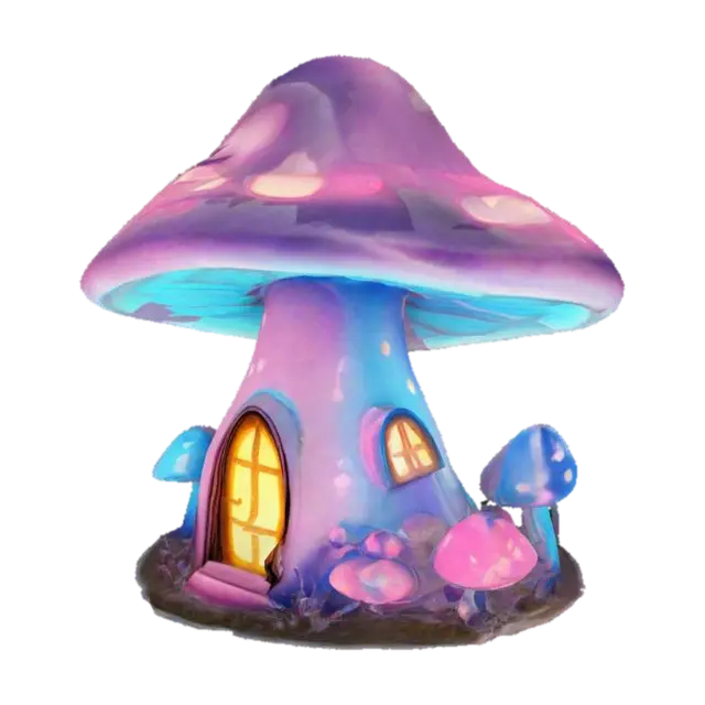 Mushroom Glow Cottage - Charming 3D model, vytvořený pomocí AI
