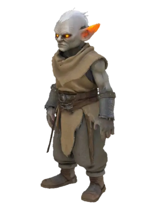 Gnome creature in the style of classic EverQuest — gaunt humanoid figure with grayish… 3D model, vytvořený pomocí AI