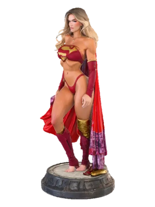 Superheroine in Red - Super 3D model, vytvořený pomocí AI