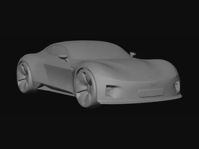 3D model for “Create a clean ultra‑minimal 3D concept car body with smooth continuous surfaces and no visible details such as doors, windows, seams, or textures.
Use a futuristic sports‑sedan proportion: long hood, low roofline, wide rear stance.
The model should resemble a digital clay model or early design blockout.
Neutral matte material, soft studio lighting, no environment.
Include the following integrated sensor placements as simple geometric markers (no textures):
Front Vision Camera — centered low in the front bumper
Roof 360° Camera/Sensor — small circular module on the roof center
Rear AI Camera — centered above the rear bumper
Side Blind‑Spot Cameras — one on each side, near the A‑pillar or mirror area