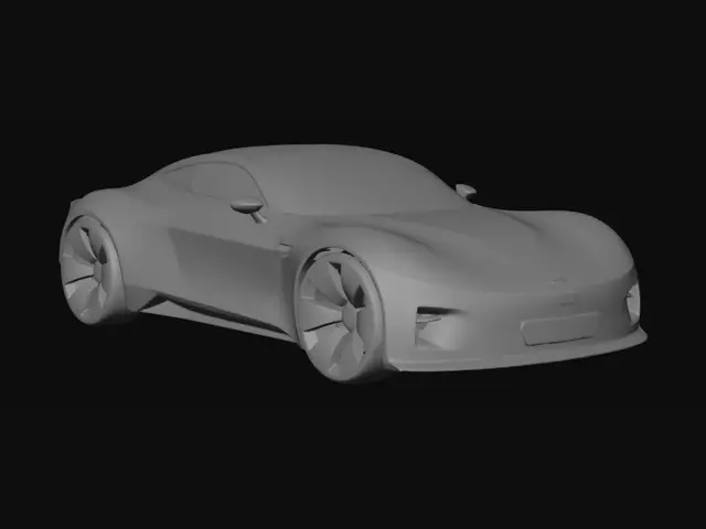 3D model for “Create a clean ultra‑minimal 3D concept car body with smooth continuous surfaces and no visible details such as doors, windows, seams, or textures.
Use a futuristic sports‑sedan proportion: long hood, low roofline, wide rear stance.
The model should resemble a digital clay model or early design blockout.
Neutral matte material, soft studio lighting, no environment.
Include the following integrated sensor placements as simple geometric markers (no textures):

Front Vision Camera — centered low in the front bumper

Roof 360° Camera/Sensor — small circular module on the roof center

Rear AI Camera — centered above the rear bumper

Side Blind‑Spot Cameras — one on each side, near the A‑pillar or mirror area