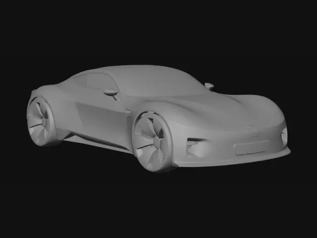 3D model for “Create a clean ultra‑minimal 3D concept car body with smooth continuous surfaces and no visible details such as doors, windows, seams, or textures.
Use a futuristic sports‑sedan proportion: long hood, low roofline, wide rear stance.
The model should resemble a digital clay model or early design blockout.
Neutral matte material, soft studio lighting, no environment.
Include the following integrated sensor placements as simple geometric markers (no textures):

Front Vision Camera — centered low in the front bumper

Roof 360° Camera/Sensor — small circular module on the roof center

Rear AI Camera — centered above the rear bumper

Side Blind‑Spot Cameras — one on each side, near the A‑pillar or mirror area