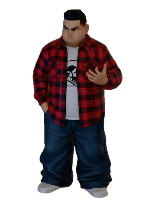 Toma como referencia la foto. Convierte a la persona en un personaje estilo anime… - Longpants 3D model, vytvořený pomocí AI