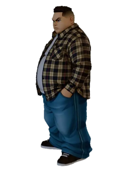 Toma como referencia la foto. Convierte a la persona en un personaje estilo anime… - Longpants 3D model, vytvořený pomocí AI