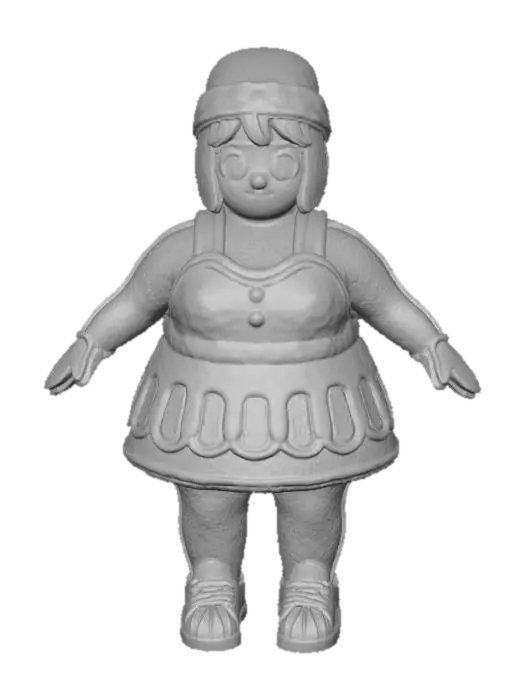 3D model for #Christmas2025#, Toma como refrencia la foto. Conviertelo en un personaje de anime. como una mujer de galleta de genjibre. con icing en los bordes usando como referencia la foto. la ropa sera com icing usando addidas como sapatos y el cuerpo hecho de galleta pero tambien en una forma. con traje de navidad. ojos y nariz de gomita,