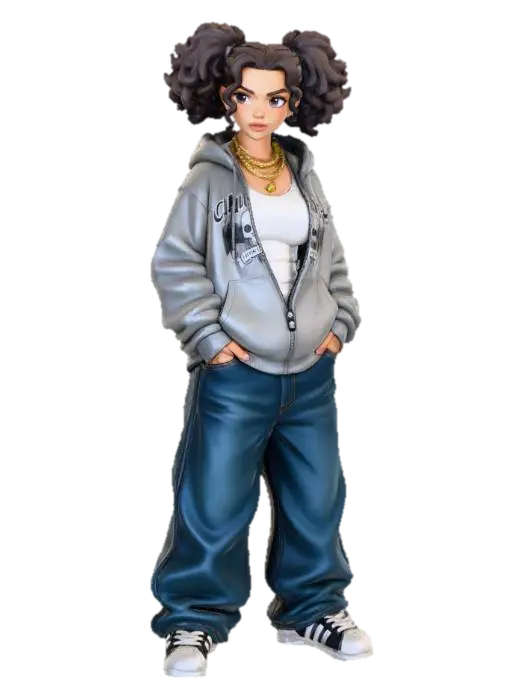 copia al personaje de anime . estilo cholo. y jeans baggy que cubra sus pies . sin… - Gangster 3D model, vytvořený pomocí AI