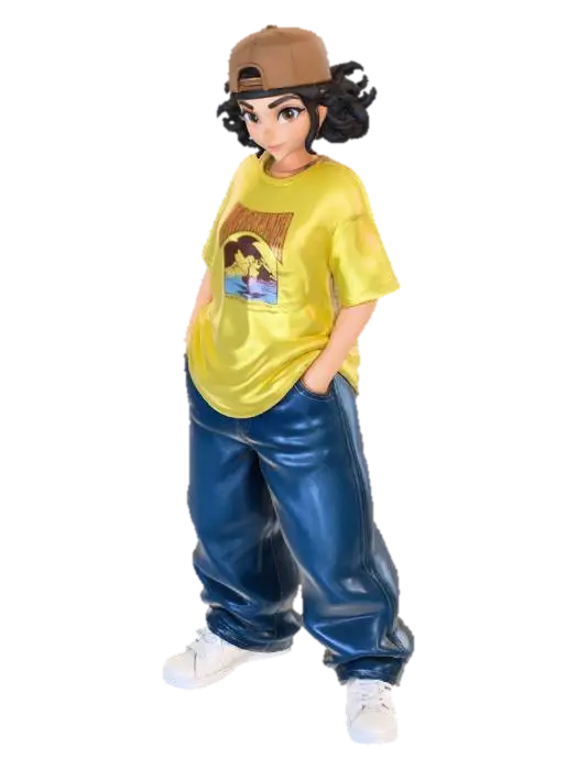 copia al personaje de anime . estilo cholo. y jeans baggy que cubra sus pies . sin… 3D model, vytvořený pomocí AI