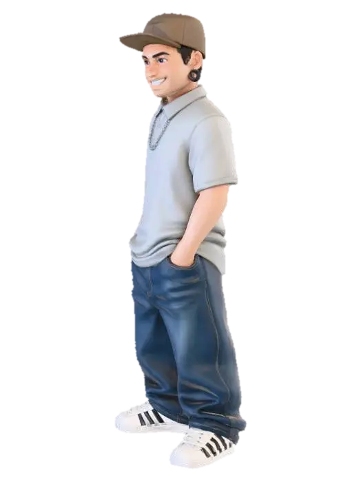 Toma como referencia la foto. Convierte a la persona en un personaje estilo anime .… - Cholo 3D model, vytvořený pomocí AI