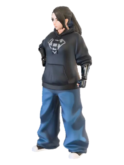 Toma como referencia la foto. Convierte a la persona en un personaje estilo anime.… - Cholo 3D model, vytvořený pomocí AI