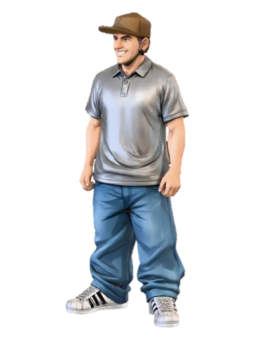 Toma como referencia la foto. Convierte a la persona en un personaje estilo anime .… - Baggy 3D model, vytvořený pomocí AI