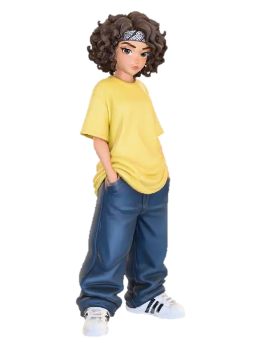 copia al personaje de anime . estilo cholo. y jeans baggy que cubra sus pies . sin… 3D model, vytvořený pomocí AI