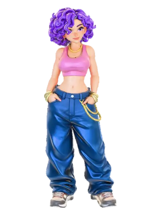 copia al personaje de anime . estilo cholo. y jeans baggy que cubra sus pies . sin… 3D model, vytvořený pomocí AI