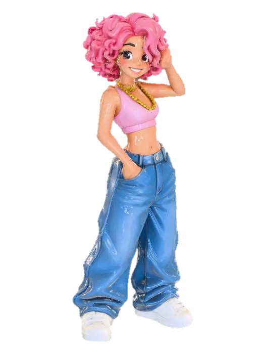copia al personaje de anime . estilo cholo. y jeans baggy que cubra sus pies . sin… 3D model, vytvořený pomocí AI