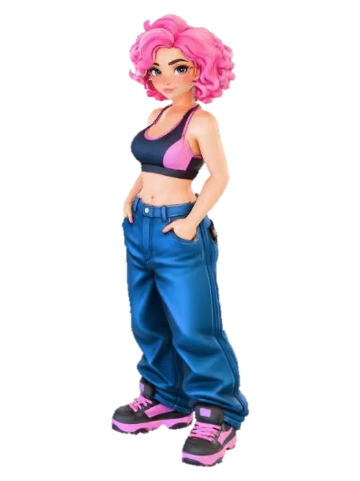 copia al personaje de anime . estilo cholo. y jeans baggy que cubra sus pies . sin… 3D model, vytvořený pomocí AI