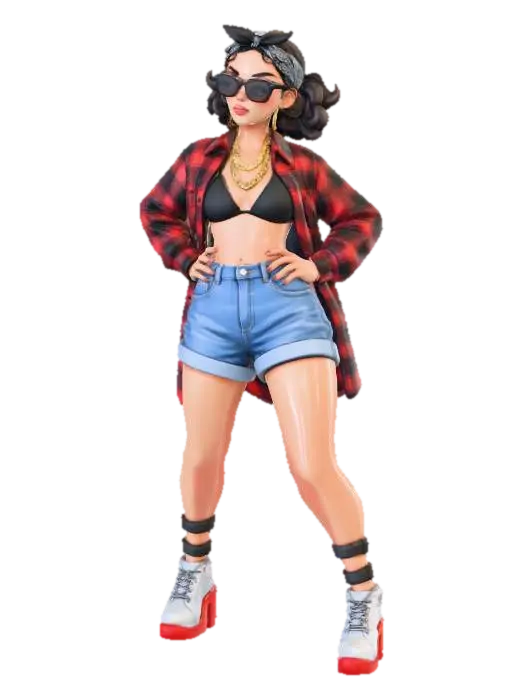 copia al personaje de anime, ,sin el arbol . usa colores y poses de modelo de revista… - Cholo 3D model, vytvořený pomocí AI