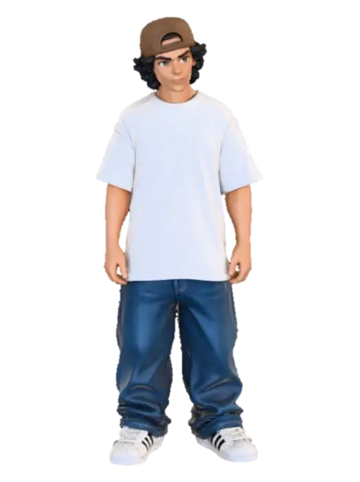 copia al personaje de anime . estilo cholo. y jeans baggy que cubra sus pies . sin… - Tennis 3D model, vytvořený pomocí AI