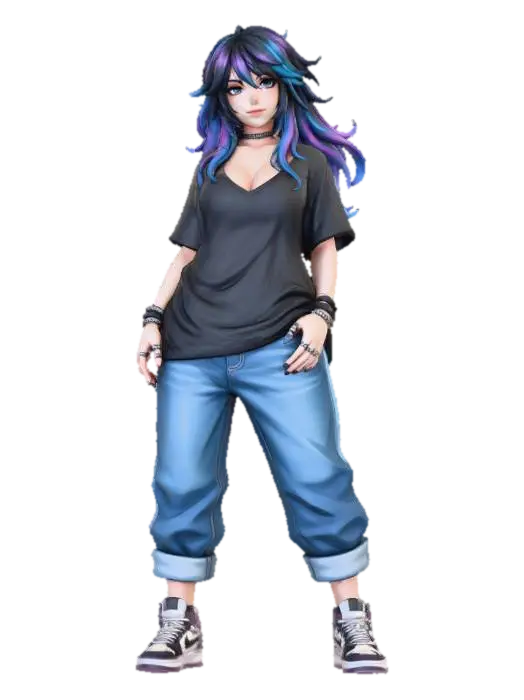 usa el rostro de la segunda foto.copia al personaje de anime, usa colores sexy y… - Baggy 3D model, vytvořený pomocí AI