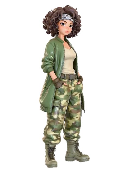 copia al personaje de anime, usa colores militares y poses de modelo pantalon y… - Baggy 3D model, vytvořený pomocí AI