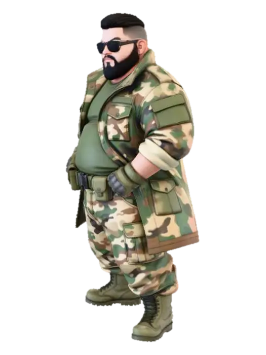 copia al personaje de anime, usa colores militares y poses de modelo pantalon y… - Baggy 3D model, vytvořený pomocí AI