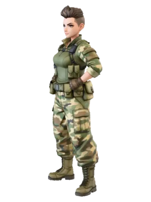 copia al personaje de anime, usa colores militares y poses de modelo pantalon y… - Baggy 3D model, vytvořený pomocí AI