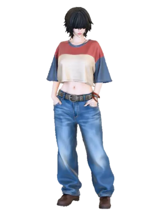 usa el rostro de la segunda foto.copia al personaje de anime, usa colores y poses de… - Baggy 3D model, vytvořený pomocí AI
