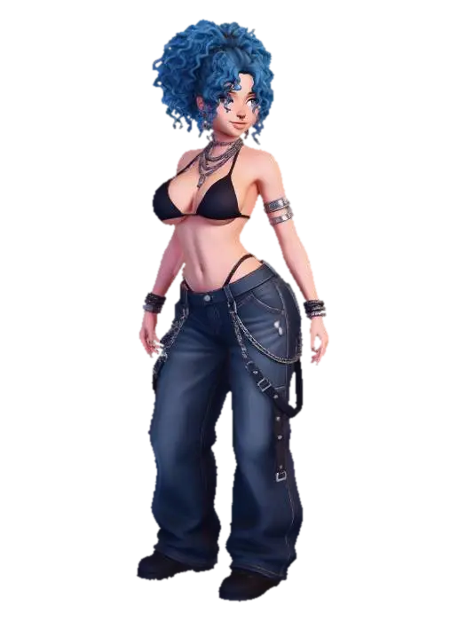 Blue-Haired Rebel in Denim - Alternative 3D model, vytvořený pomocí AI