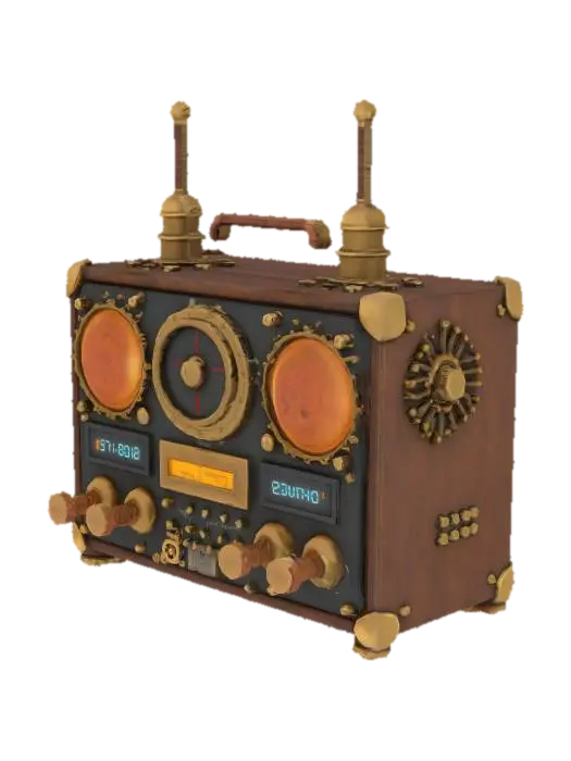 A Steampunk inspired handheld computer. I has several knobs and dials on it. There… 3D model, vytvořený pomocí AI