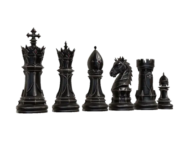 Obsidian Crowned Chessmen - Jewelled 3D-model, gegenereerd door AI