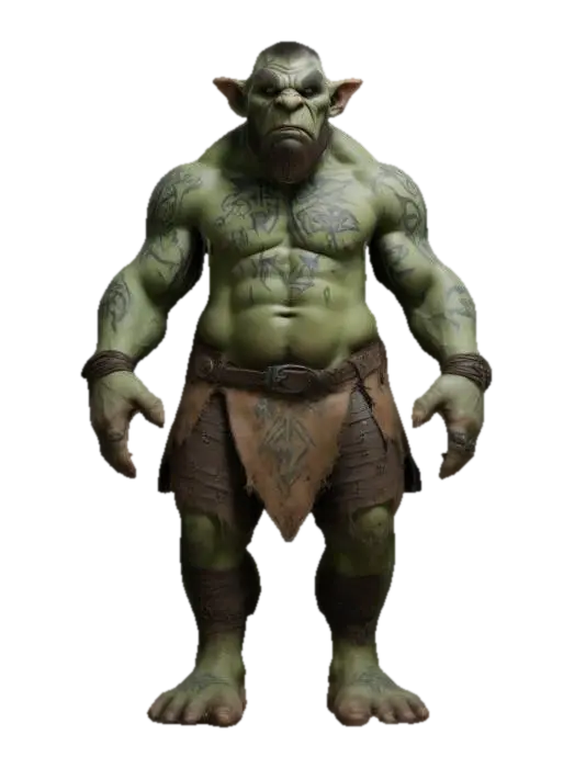 cave troll, wear tattered, earthy-toned garments, light green leathery skin with… - Tattoo 3D model, vytvořený pomocí AI