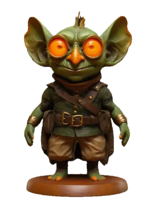 ultra realistic. create a nose goblin. on a Round deep carved clay base. green… - Goggles 3D model, vytvořený pomocí AI