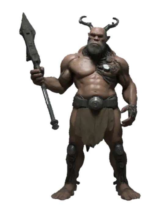 a cave man but he is a cyborg, mixed of primitive and futuristic,… - Dystopia 3D model, vytvořený pomocí AI