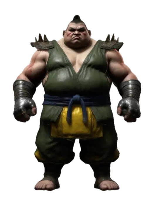obese mortal combat character 3D model, vytvořený pomocí AI