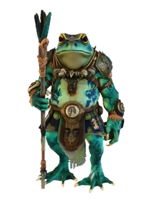 Frog Warrior Mystic - Toad 3D model, vytvořený pomocí AI