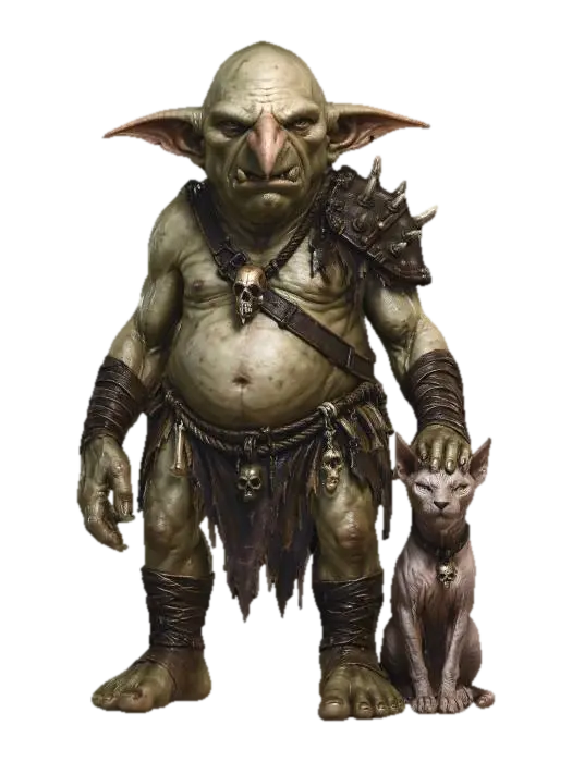 Orc Warlord and Cat Companion 3D model, vytvořený pomocí AI