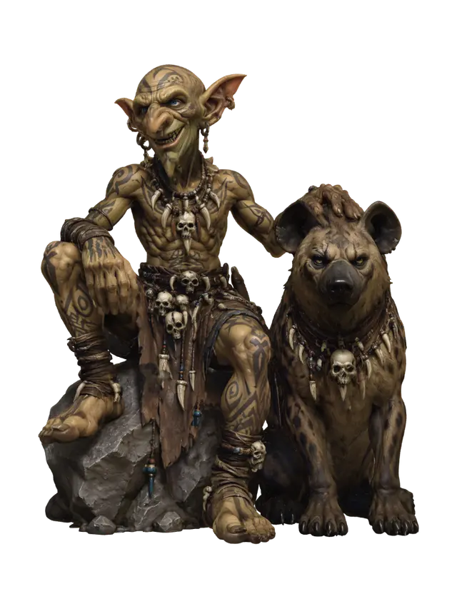 Tattooed Hyena Shaman - Tattoo 3D model, vytvořený pomocí AI