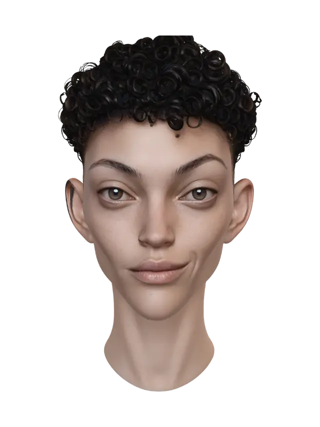 Model 3D Curly Crown Portrait - Posed, dijana oleh AI
