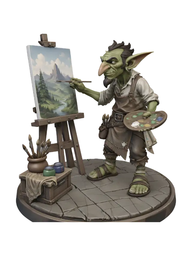 Goblin Painter at the Easel - Mischievous 3D model, vytvořený pomocí AI