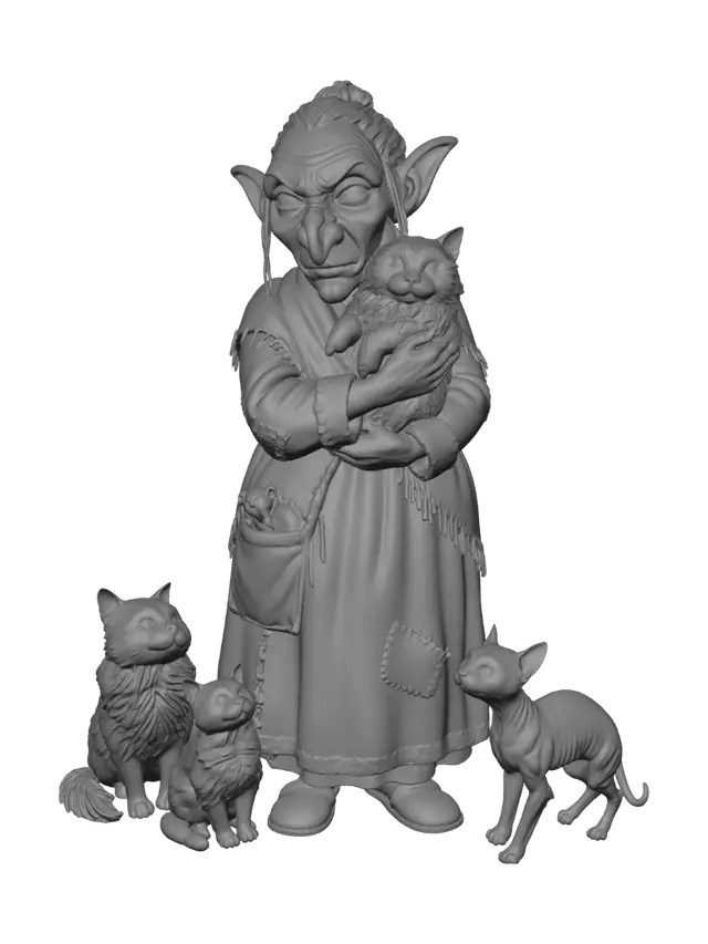 3D model for The Green Witch and Her Cats