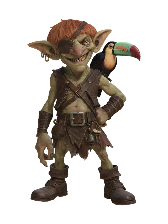 Goblin and the Tropic Toucan - Parrot 3D model, vytvořený pomocí AI