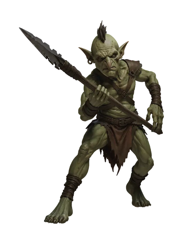 Orc Warlord with Spiked Spear 3D model, vytvořený pomocí AI