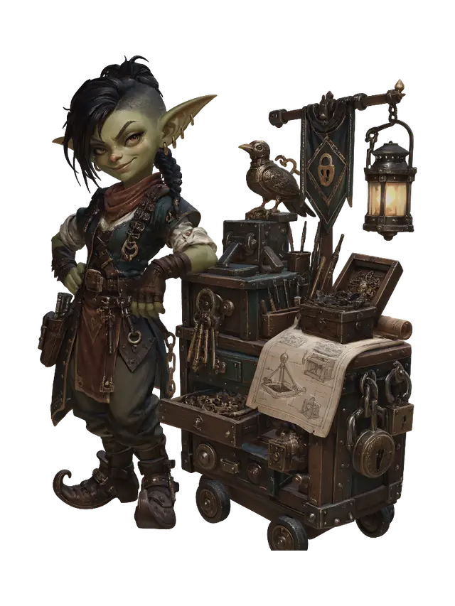 Goblin Tinker at the Gear Workshop 3D-model, gegenereerd door AI