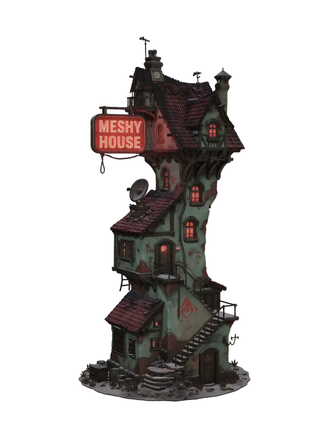 The Secrets of Meshy House - Mesh 3D model, vytvořený pomocí AI