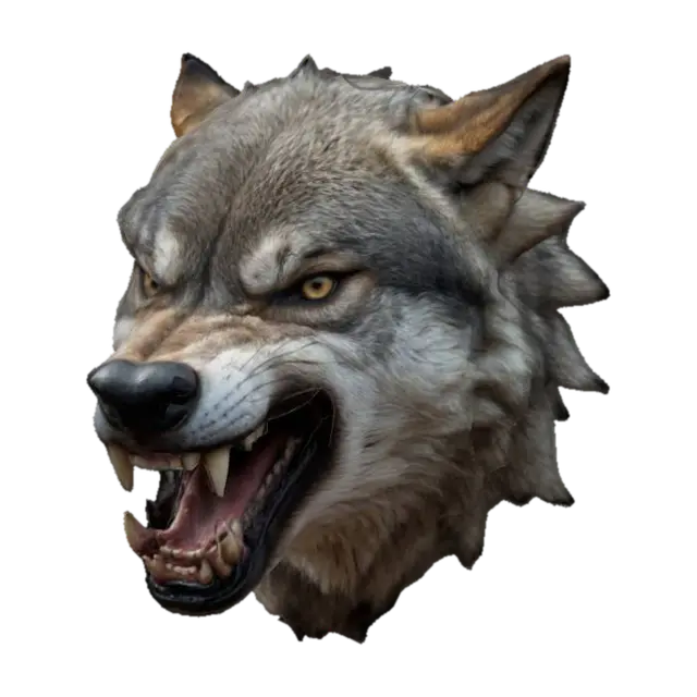 Mô hình 3D THE HEAD OF A WOLF WITH HIS MOUTH OPEN AND FURIOUSLY EXPRESION, HIGH DETAL, ANGRY… - Expression, được tạo bằng AI
