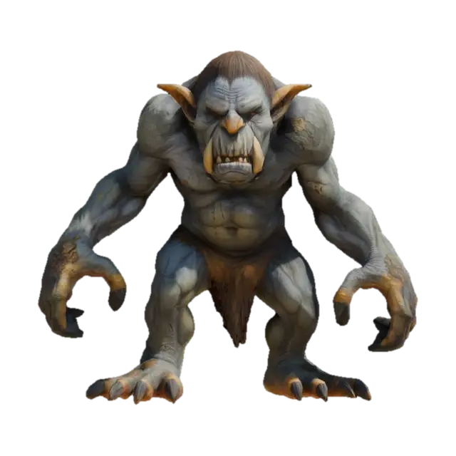 #game figure#, A cave troll is a massive, brutish creature with thick, grayish skin… 3D model, vytvořený pomocí AI