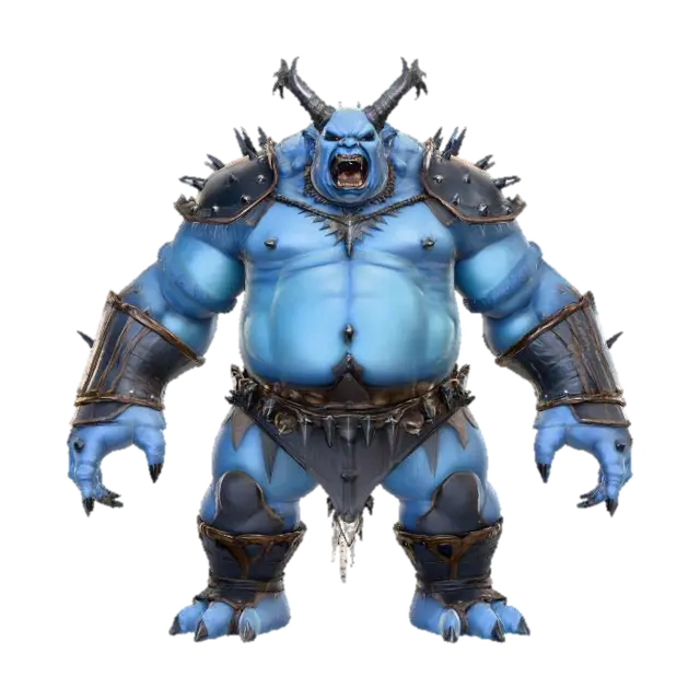 massive fat demon character with armor made of leather and spikes, a-pose, game ready… 3D model, vytvořený pomocí AI